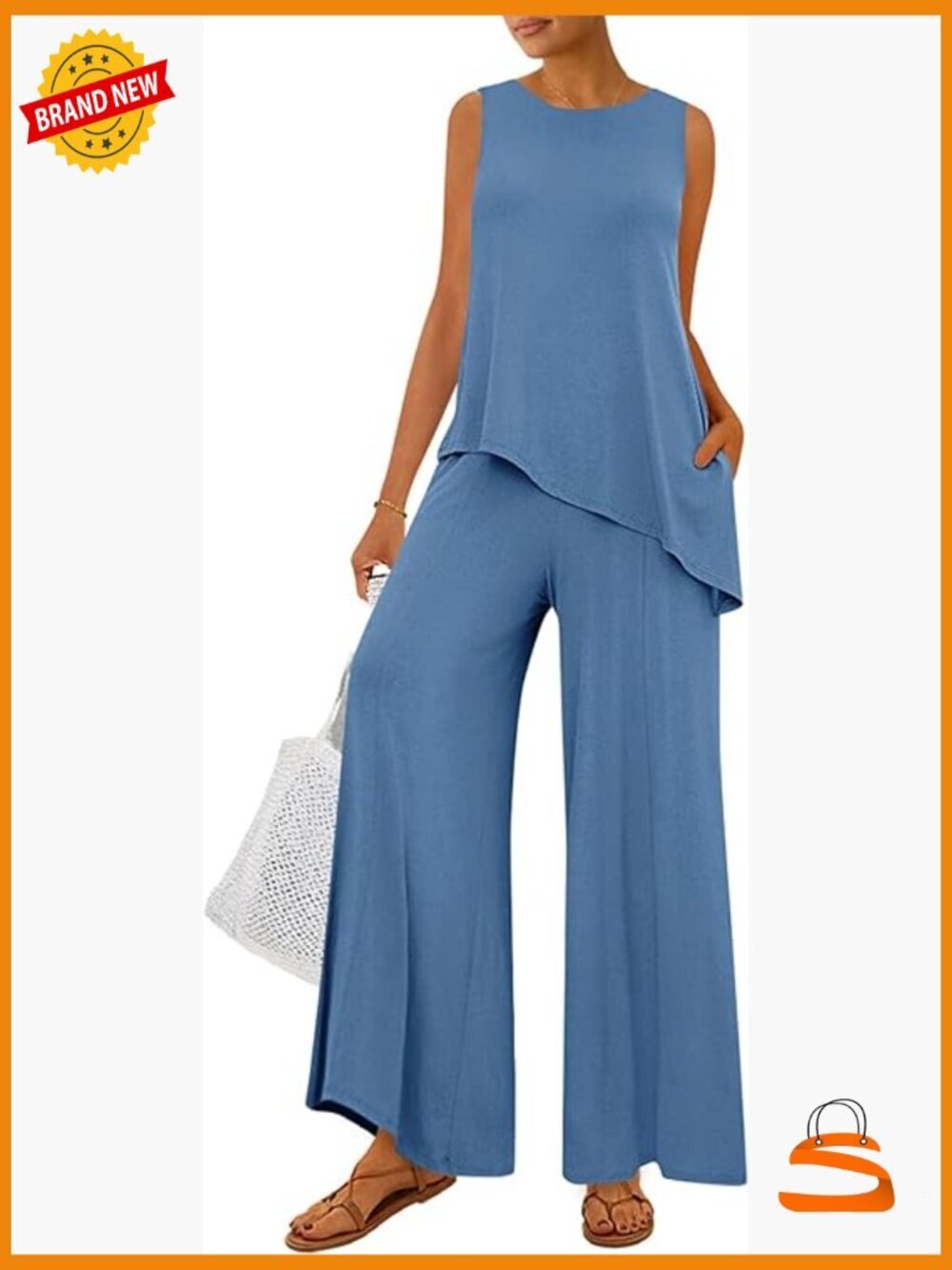 Matching Lounge Set Asymmetrical Tank Top Wide Leg Pants Two Piece Set